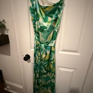 Nicole Miller Green and Yellow Maxi Dress